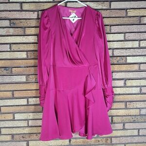 THML Medium Magenta Long Sleeve Flutter Wrap Dress